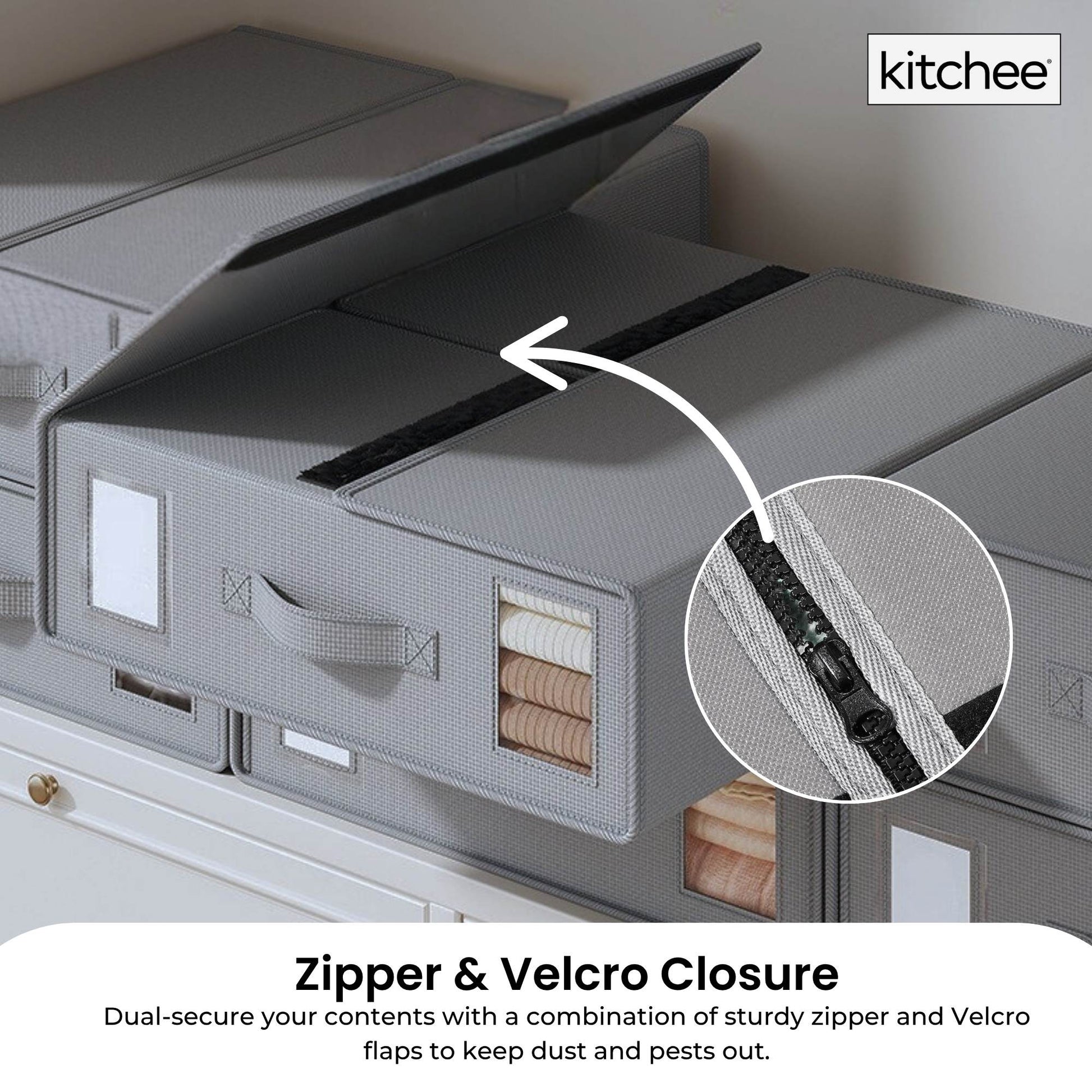 Kitchee Foldable Bed Sheet Storage Boxes – Linen Blanket & Closet Organiser Grey