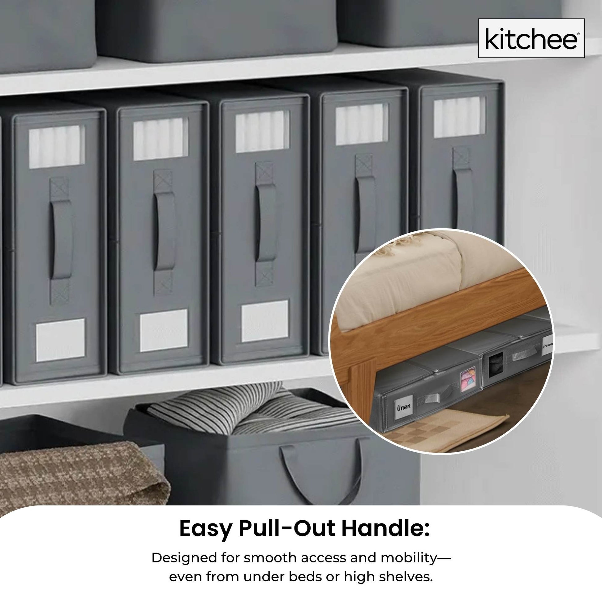 Kitchee Foldable Bed Sheet Storage Boxes – Linen Blanket & Closet Organiser Grey