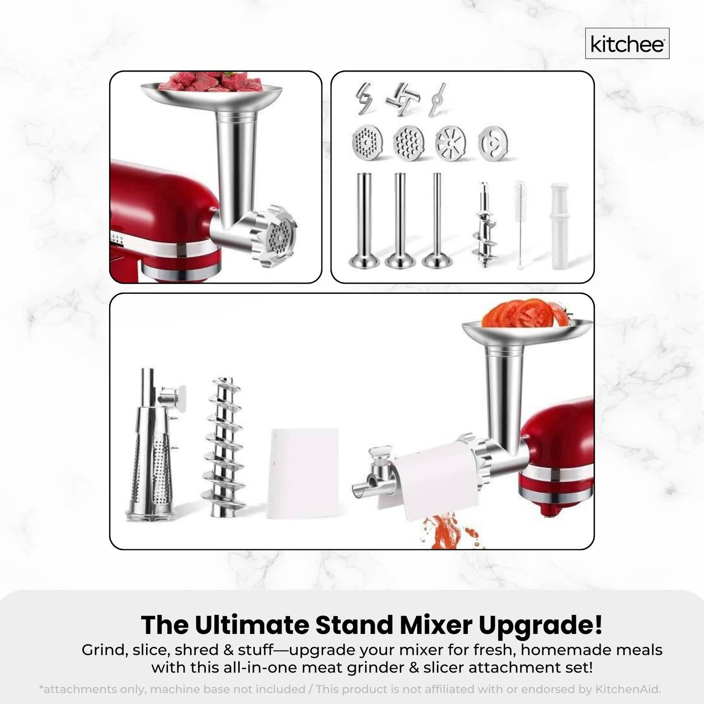 Kitchee Meat Food Grinder Sausage Attachment - Compatible with KitchenAid Mixers