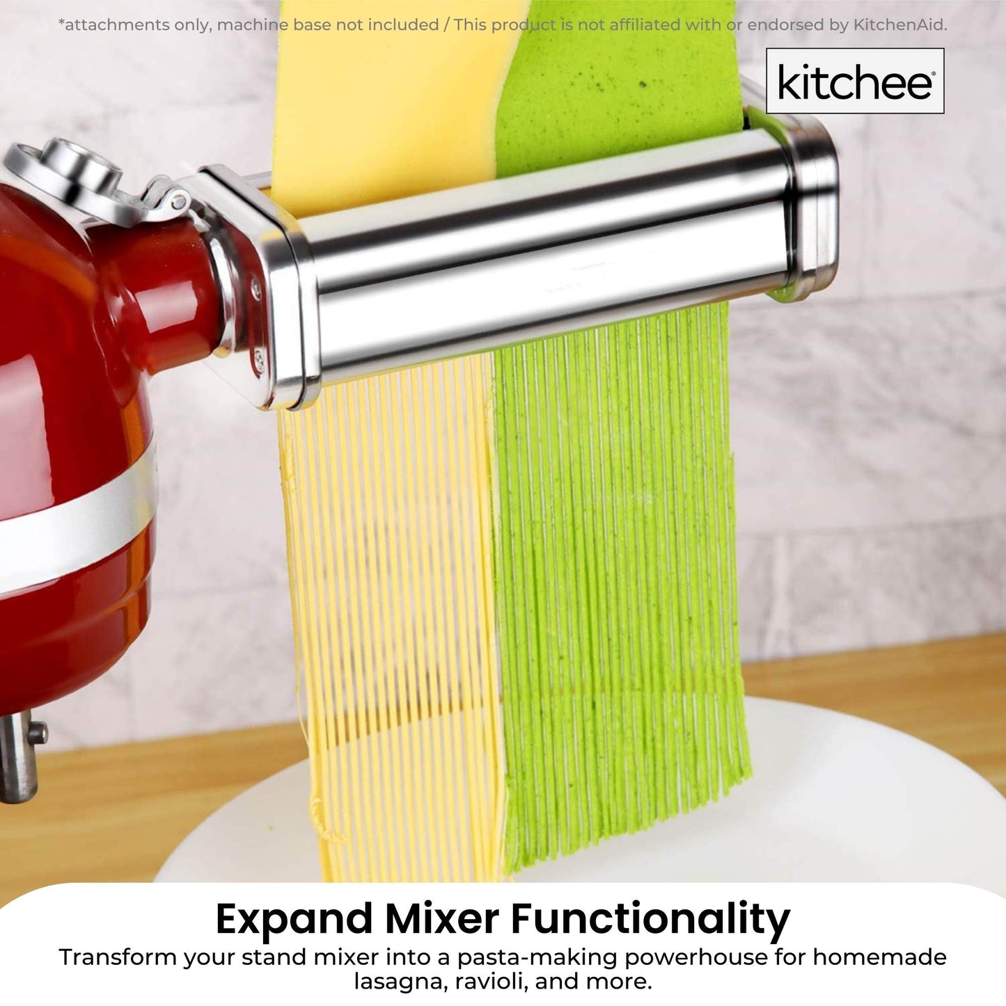 Kitchee Pasta Noodle Maker Roller Cutter Attachments - Compatible with KitchenAid Mixer