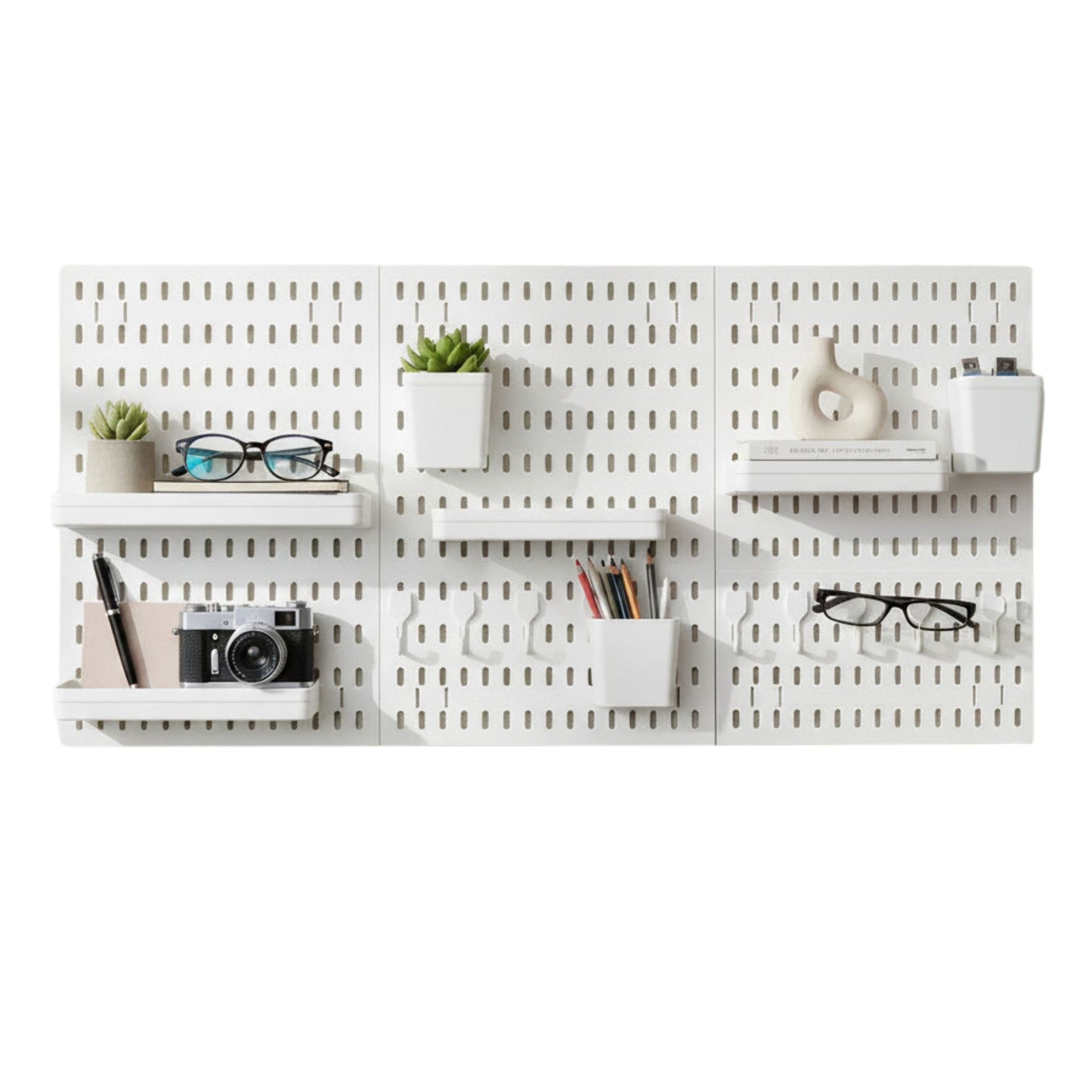 Kitchee Pegboard Wall Organiser Storage Kit 18 with Hooks and Baskets White