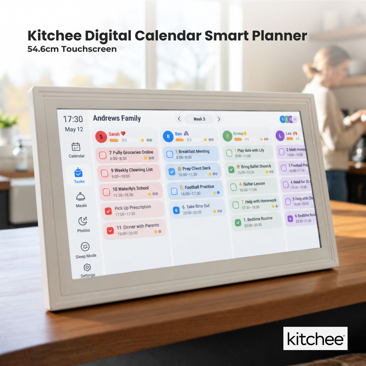 Kitchee 21.5" Digital Calendar Smart Planner - 54.6cm Touchscreen White
