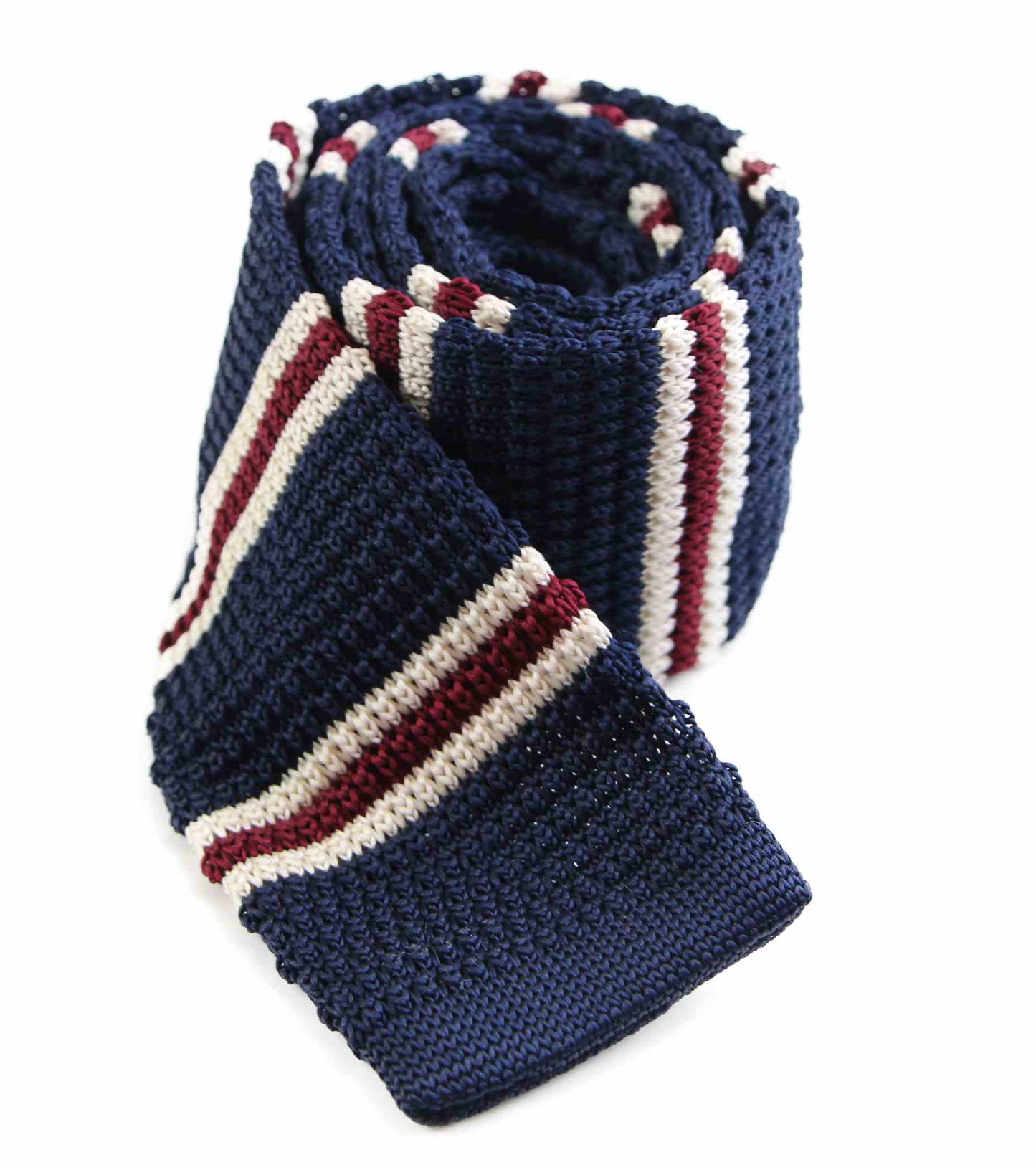 Knitted Navy, Latte & Maroon Striped Patterned Neck Tie