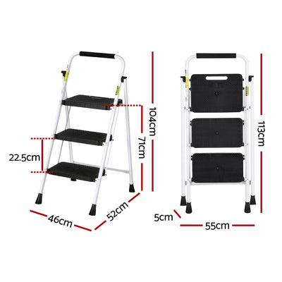 Giantz 3 Step Ladder Multi-Purpose Folding Steel Light Weight Platform