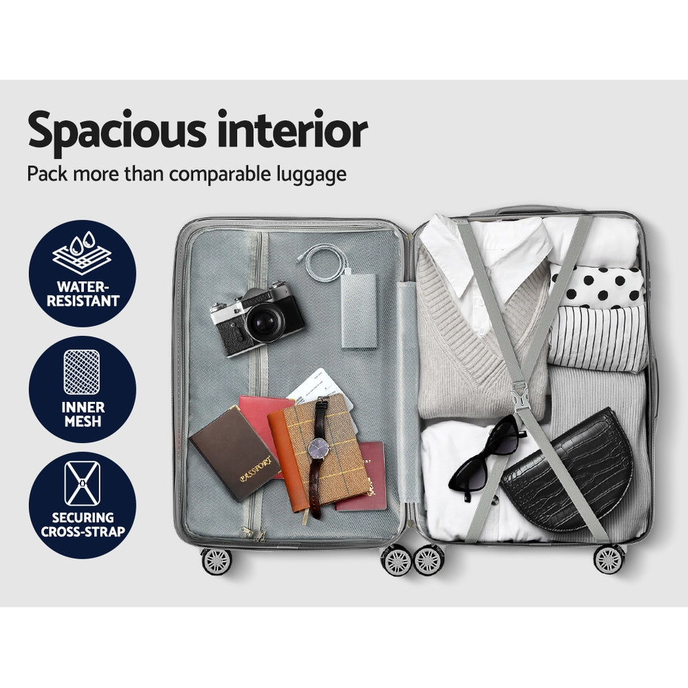 Wanderlite 3 Set Luggage 20-24-28 Inch Suitcase with TSA Lock Carry On Hard Shell Travel Luggage Organiser Case Silver