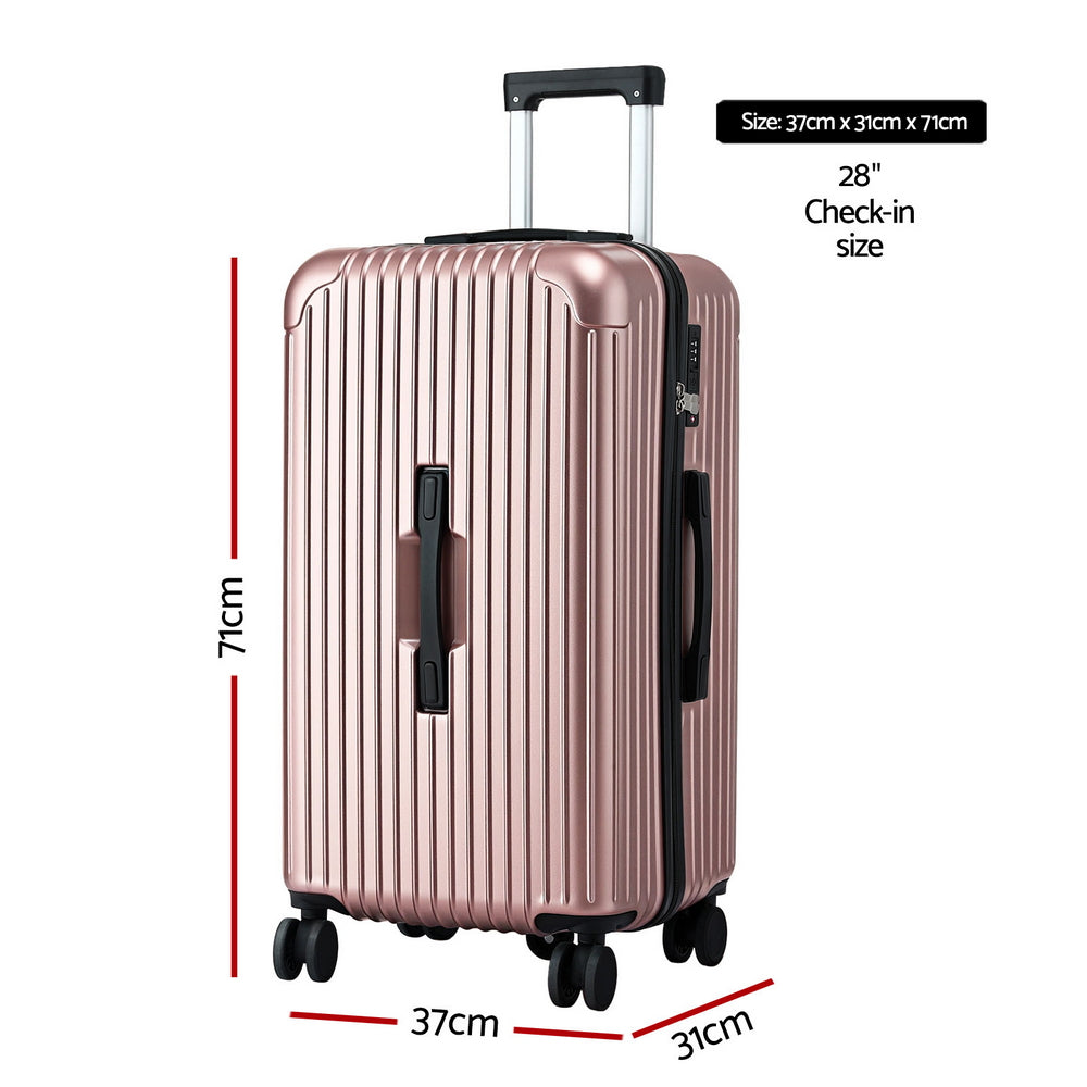 Wanderlite 28" Trunk Luggage Suitcase Travel 5 Wheels Type-C Port TSA Rose Gold