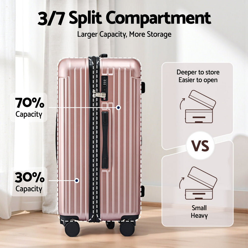 Wanderlite 28" Trunk Luggage Suitcase Travel 5 Wheels Type-C Port TSA Rose Gold
