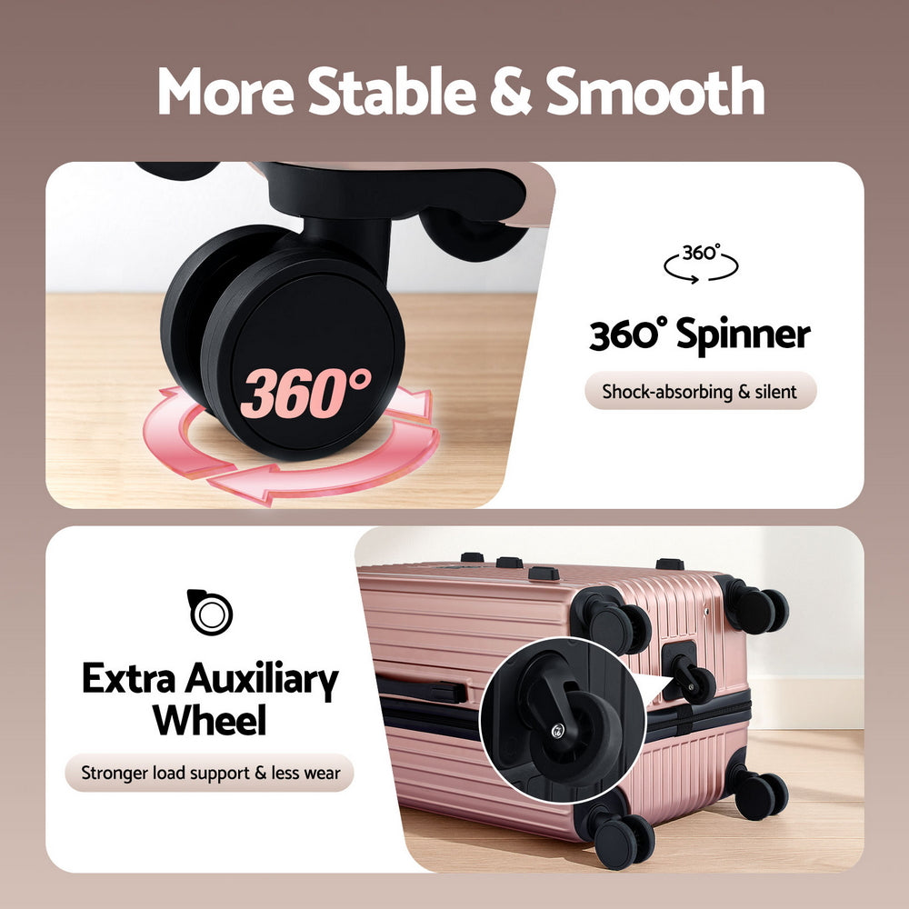 Wanderlite 28" Trunk Luggage Suitcase Travel 5 Wheels Type-C Port TSA Rose Gold