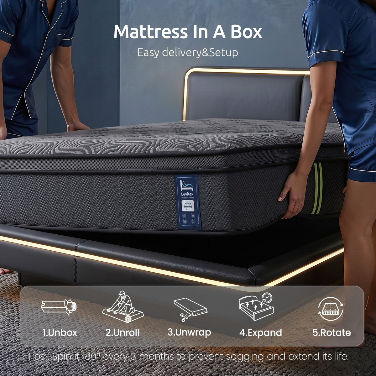 Levitex King Mattress 34 cm 5-Zone Pressure Relief Pocket Spring with Reinforced Edge Support & Breathable Gel Memory Foam Hybrid Mattress