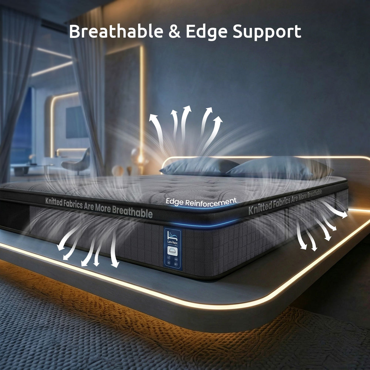 Levitex king Mattress 33 cm 7-Zone Pocket Spring 8.0 Extra Firm with Dual-Row Edge Support & Breathable Knit Cover