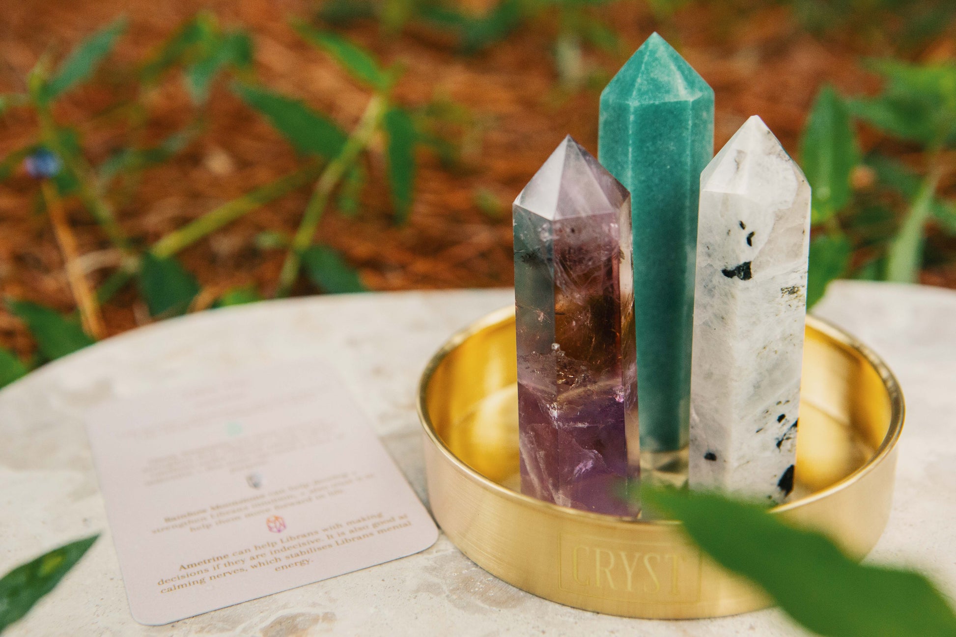 Libra Crystal Trio - Green Aventurine, Ametrine + Rainbow Moonstone