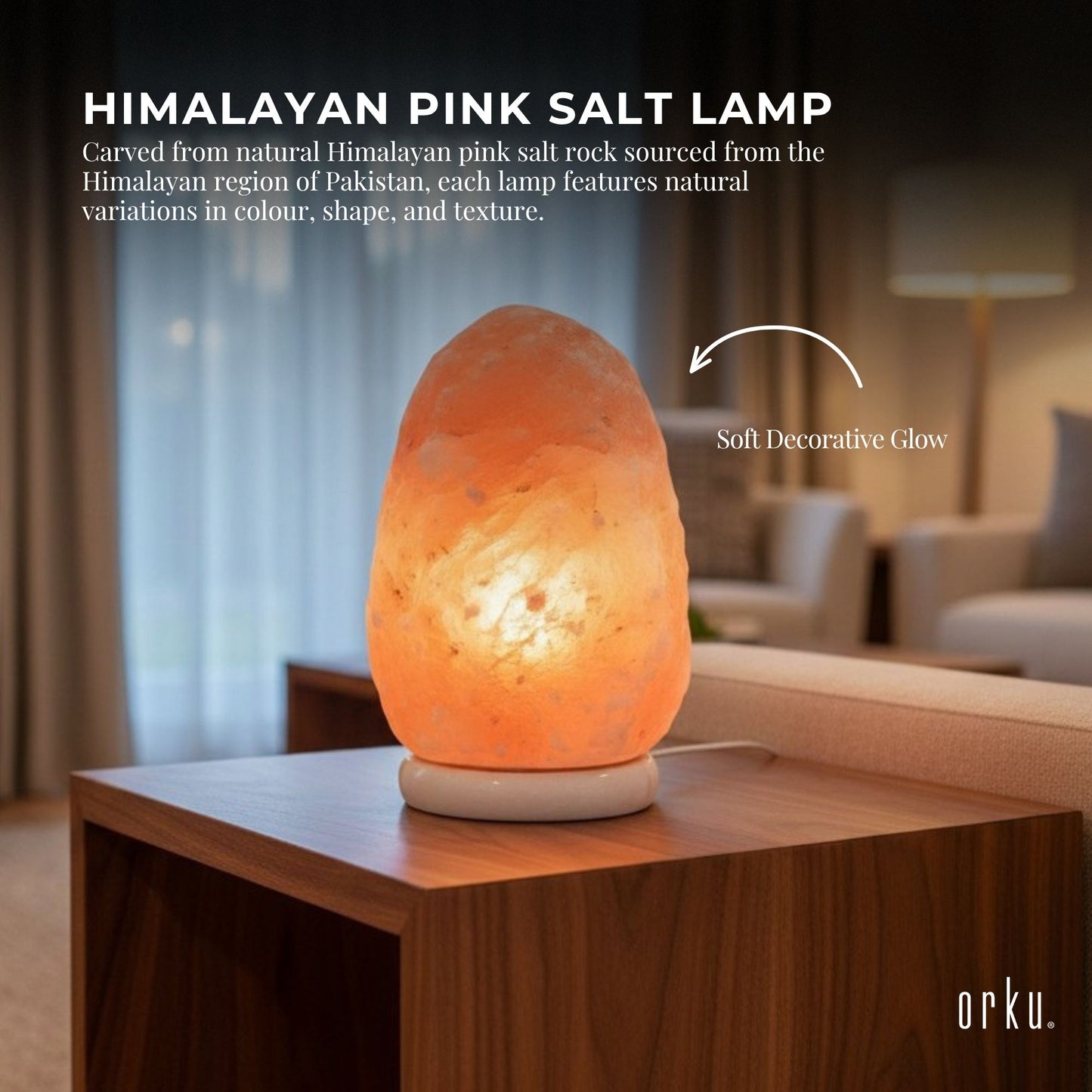 Orku Himalayan Pink Salt Lamps - All Sizes - Natural Rock Shape Night Light