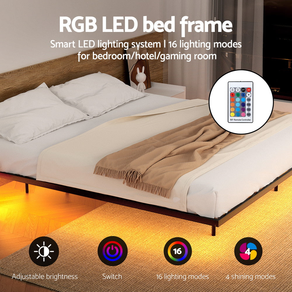 Artiss Double Bed Frame,Floating Metal Bed Frame with Smart LED Lights - Sturdy Metal Platform Bed Base, Silent Design, Tool-Free Assembly, 300KG Capacity for Home/Hotel/Master Bedroom