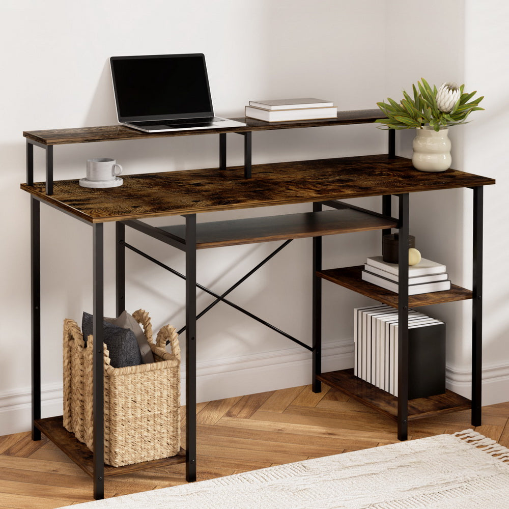 Artiss Computer Desk Laptop Desks Home Office Study Table Open Shelf Brown 120CM