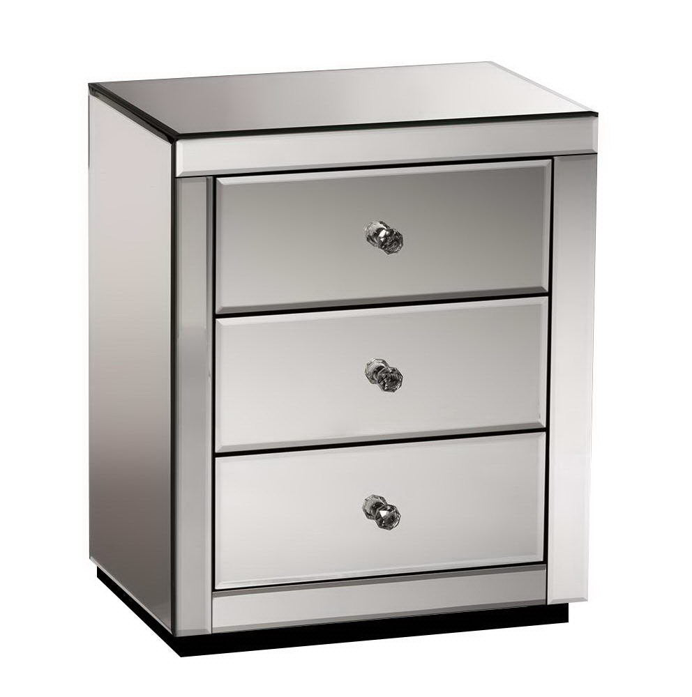 Artiss Bedside Table 3 Drawers Mirrored - PRESIA Grey