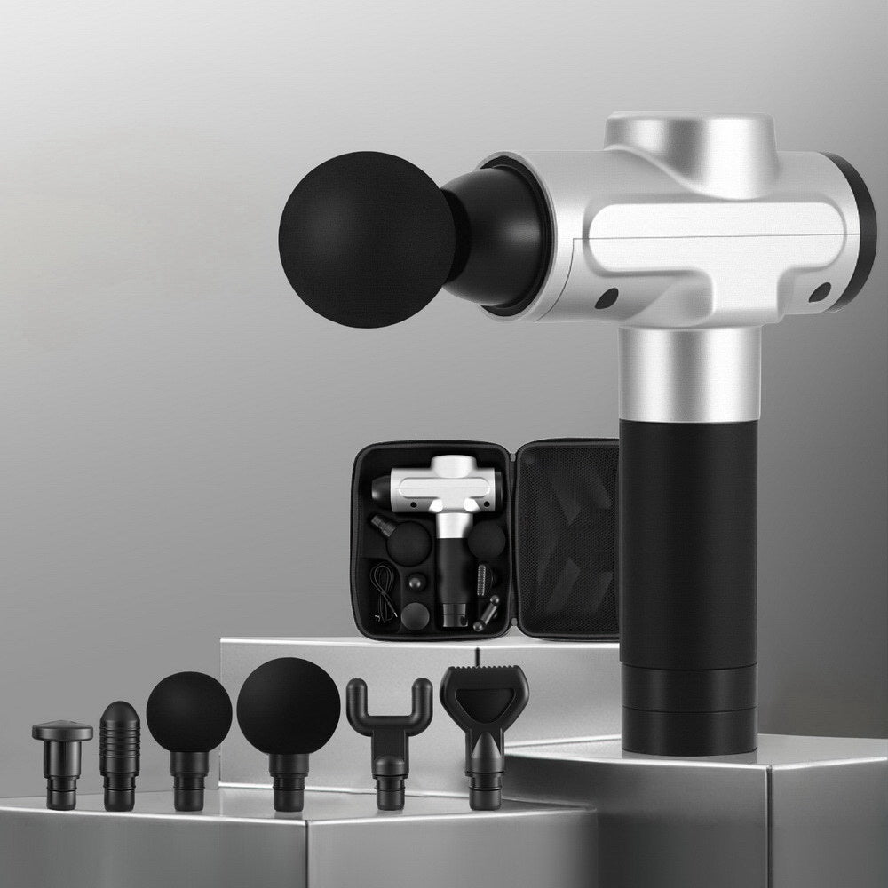 Everfit Massage Gun 30 Speed 6 Heads Vibration Muscle Massager Chargeable Silver