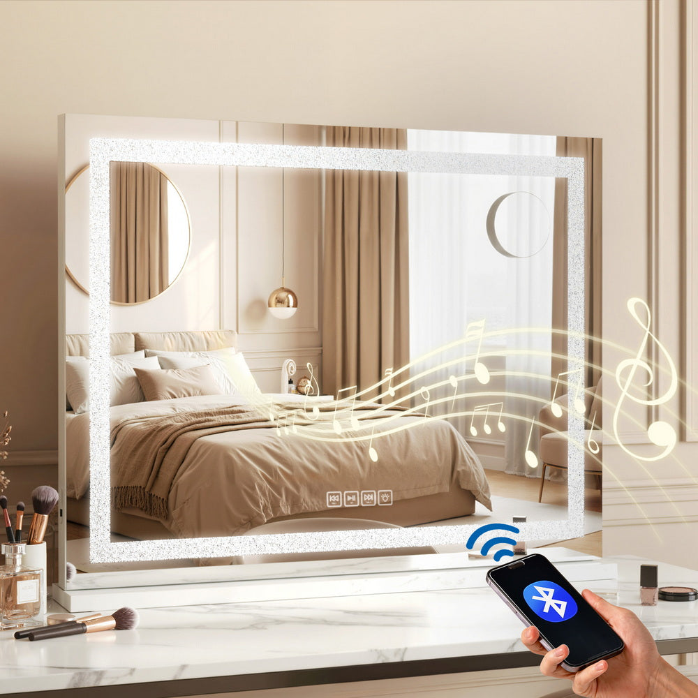 Embellir Bluetooth Makeup Mirror 58x46cm Hollywood Vanity with LED Light Crystal