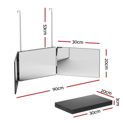 Embellir Trifold Mirror Makeup Portable with Height Adjustable 3 Way Telescoping Hook Hair Cutting Styling
