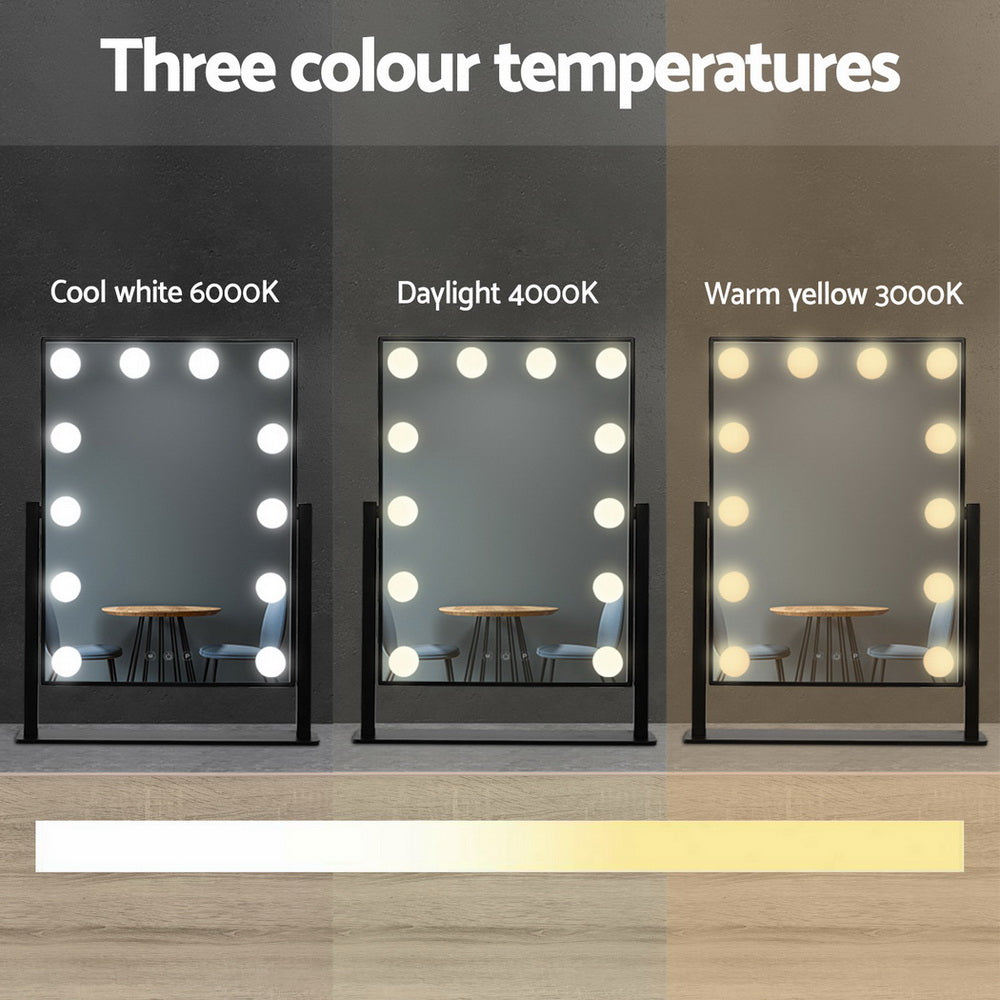 Embellir Makeup Mirror 30x48cm Hollywood Vanity with LED Light Rotation Tabletop