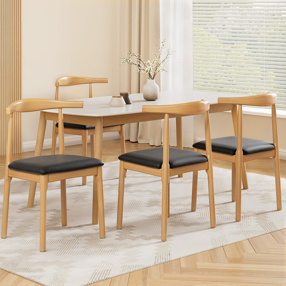Artiss 4x Dining Chairs Rubber Wood Leather Seat Black