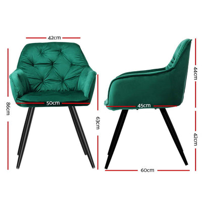 Artiss Dining Chairs Set of 4 Velvet Diamond Tufted Armchair Green