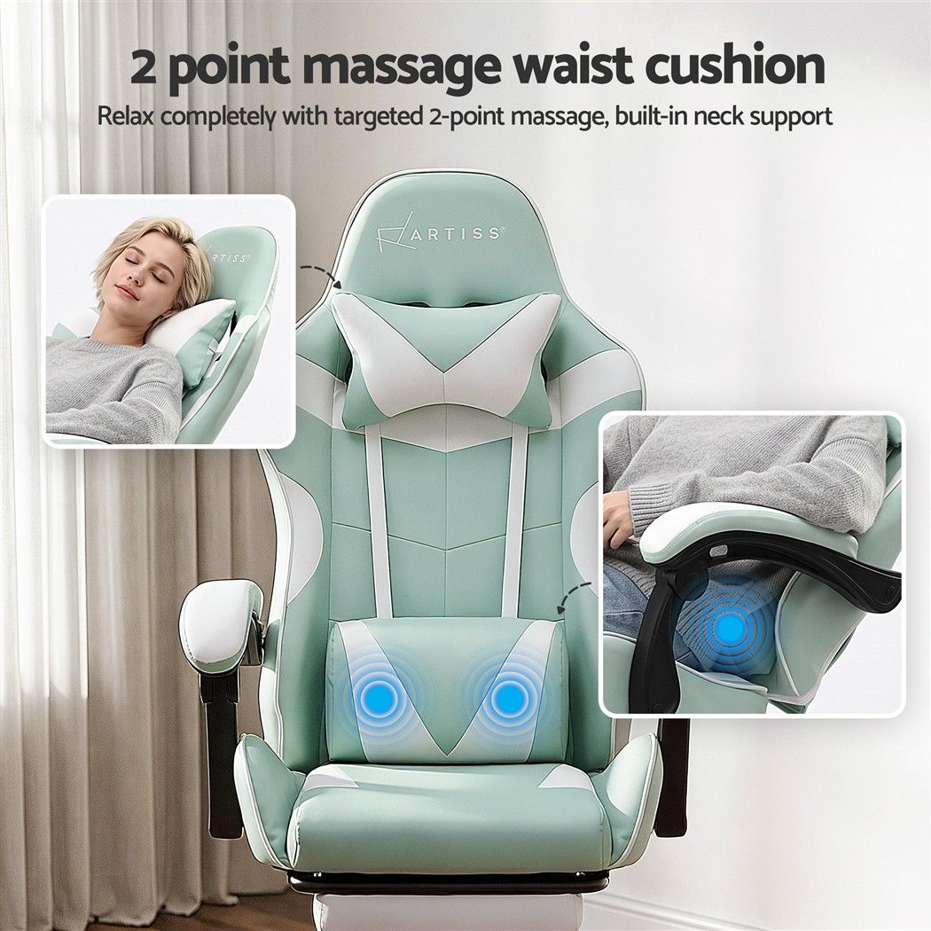 Artiss Ergonomic Gaming Office Chair with 2 Point Message Mint Green