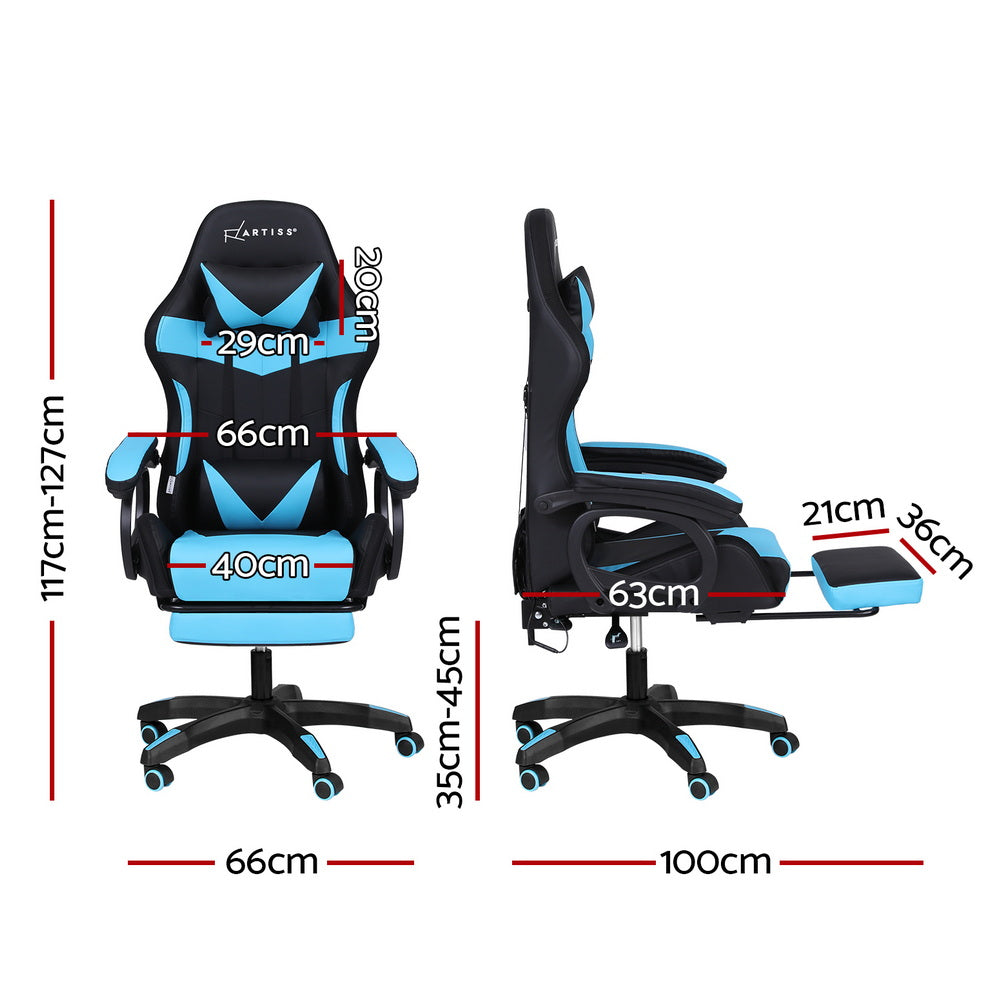 Artiss Gaming Office Chair 12 RGB LED Massage Computer Work Seat Footrest Cyan