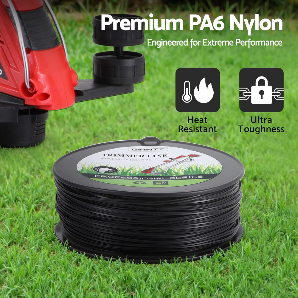 Giantz 100M Whipper Snipper Trimmer Line 3.0mm Star Nylon String Cord Black