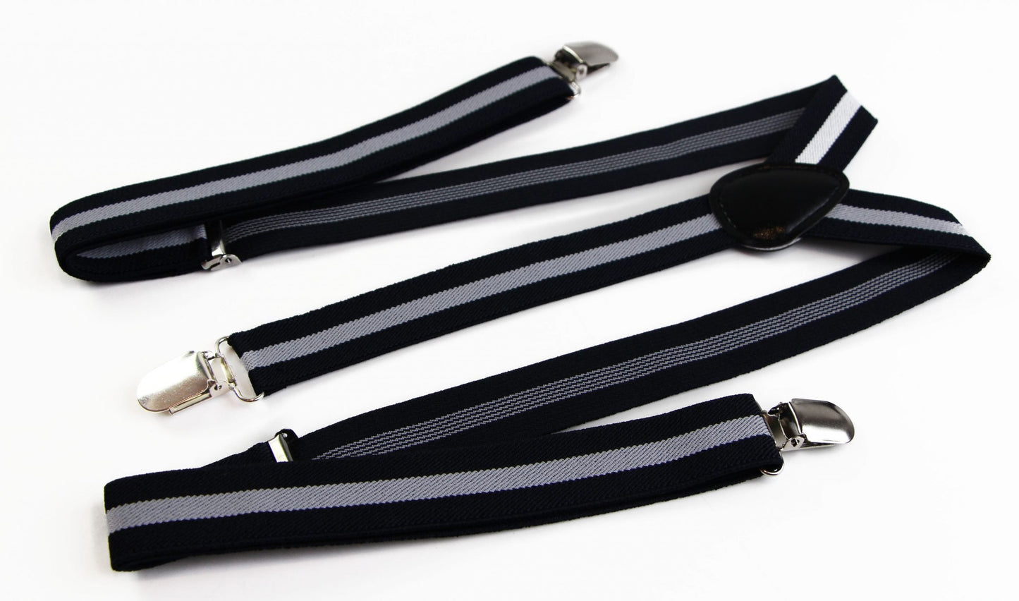 Mens Adjustable Navy & Thick White Striped Patterned Suspenders