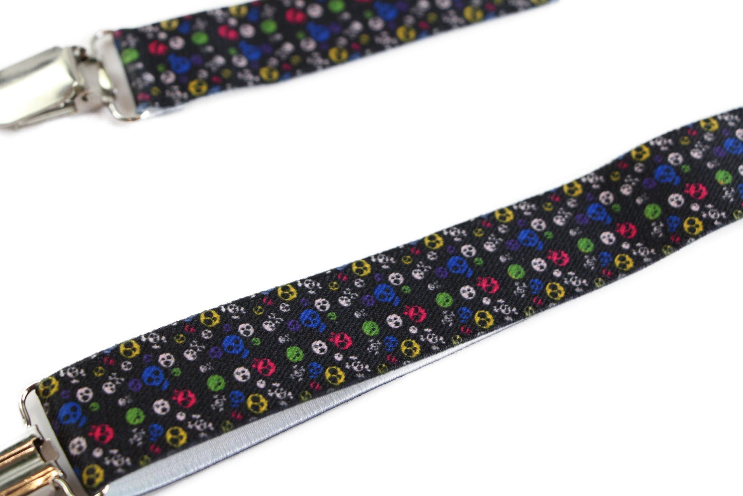 Mens Adjustable Rainbow Skulls Patterned Suspenders