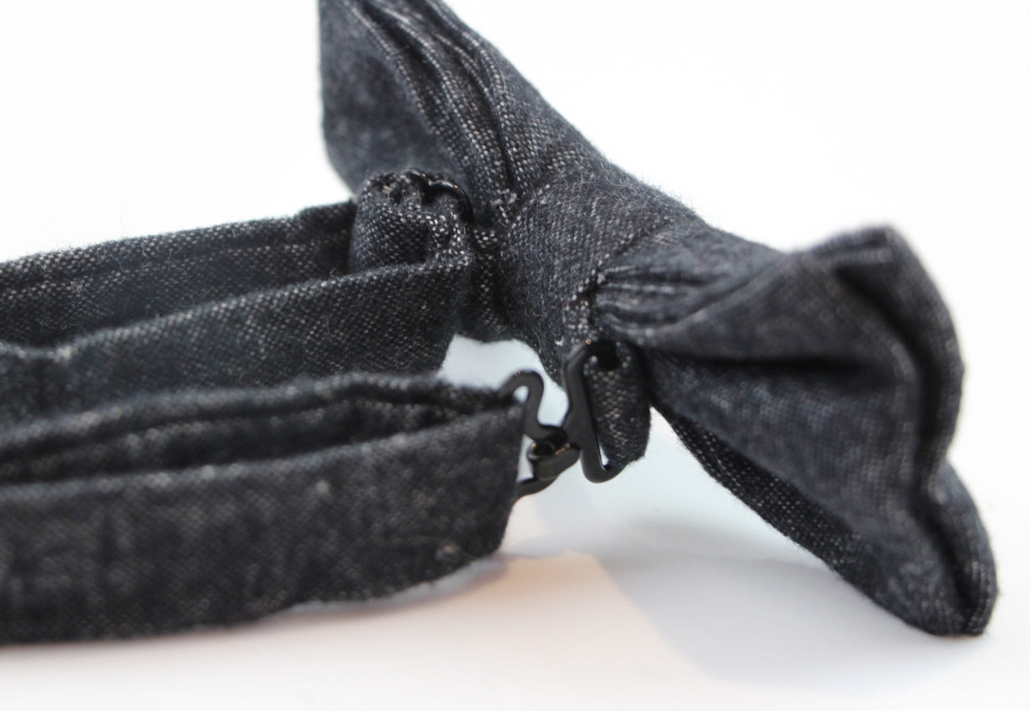 Mens Black Denim & Maroon Trim Cotton Bow Tie & Pocket Square Set