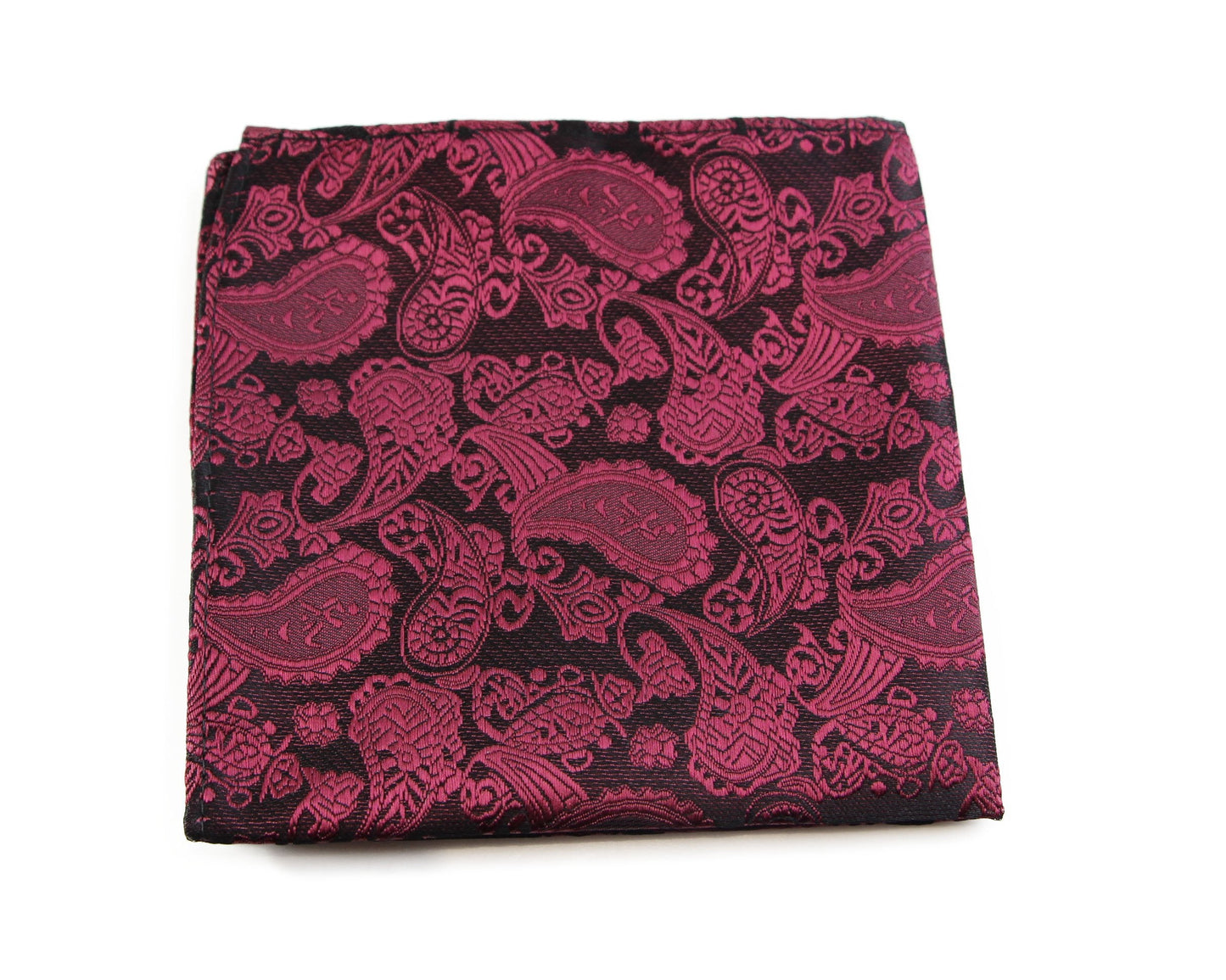 Mens Black & Maroon Paisley Silk Pocket Square
