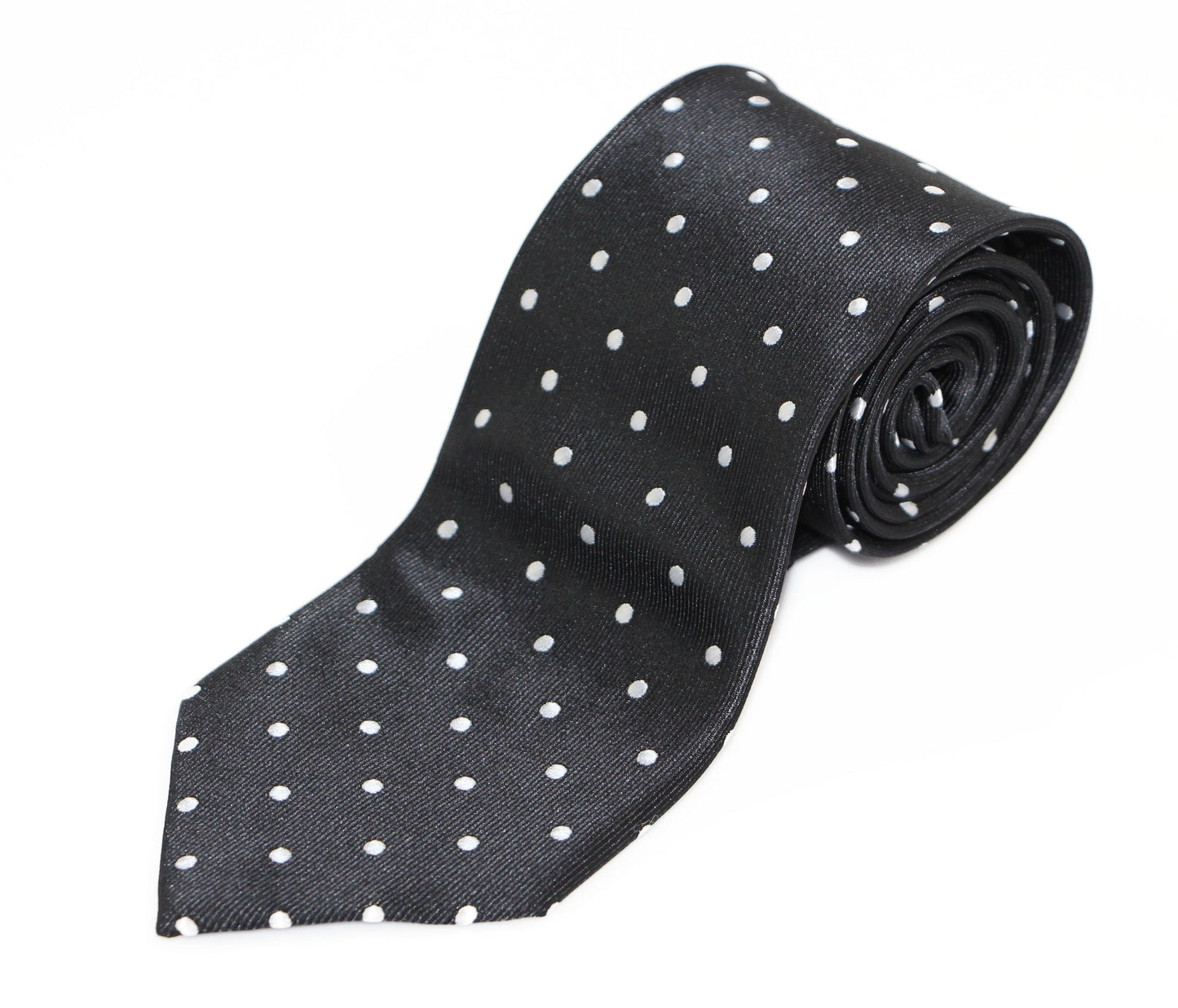 Mens Black With White Polka Dots Patterned 8cm Neck Tie