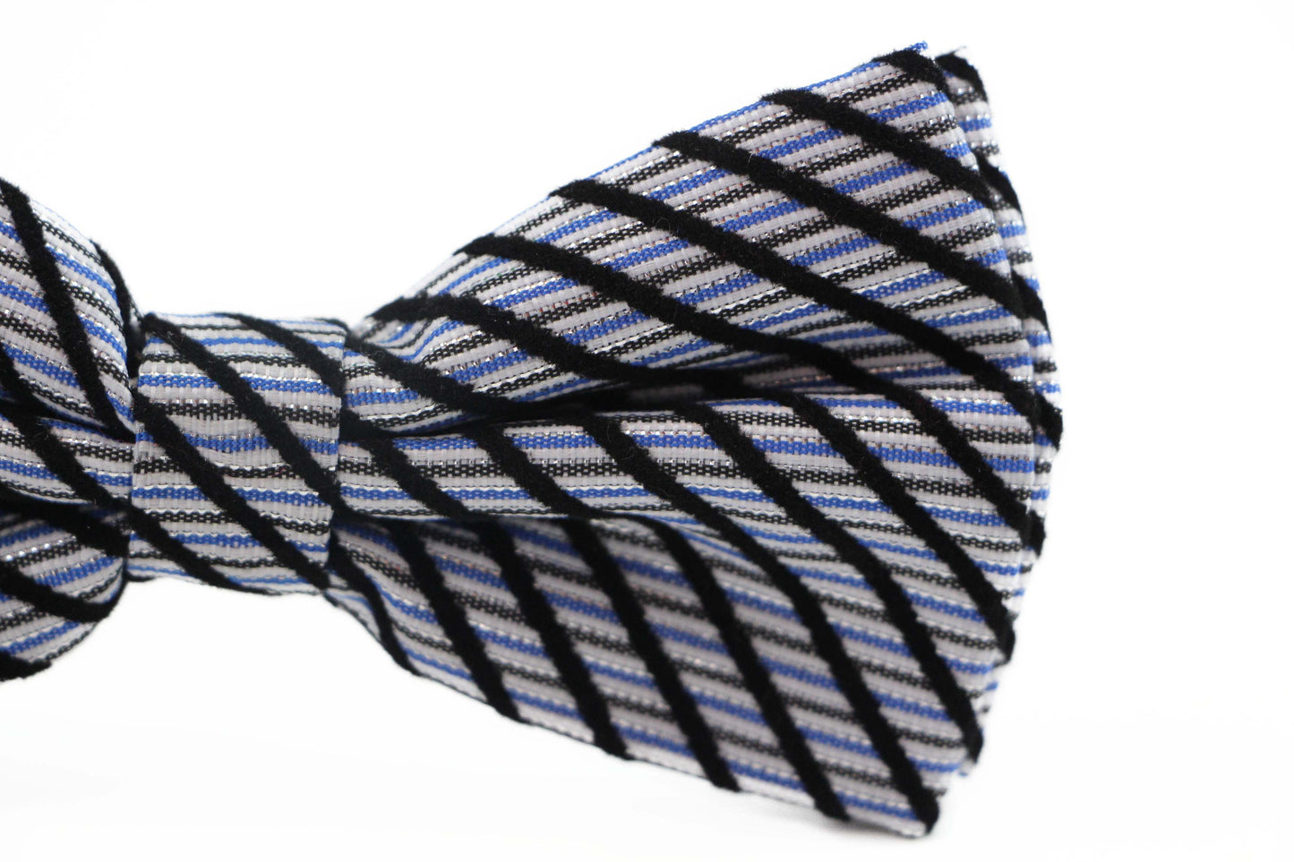 Mens Blue Striped Patterned Cotton Bow Tie