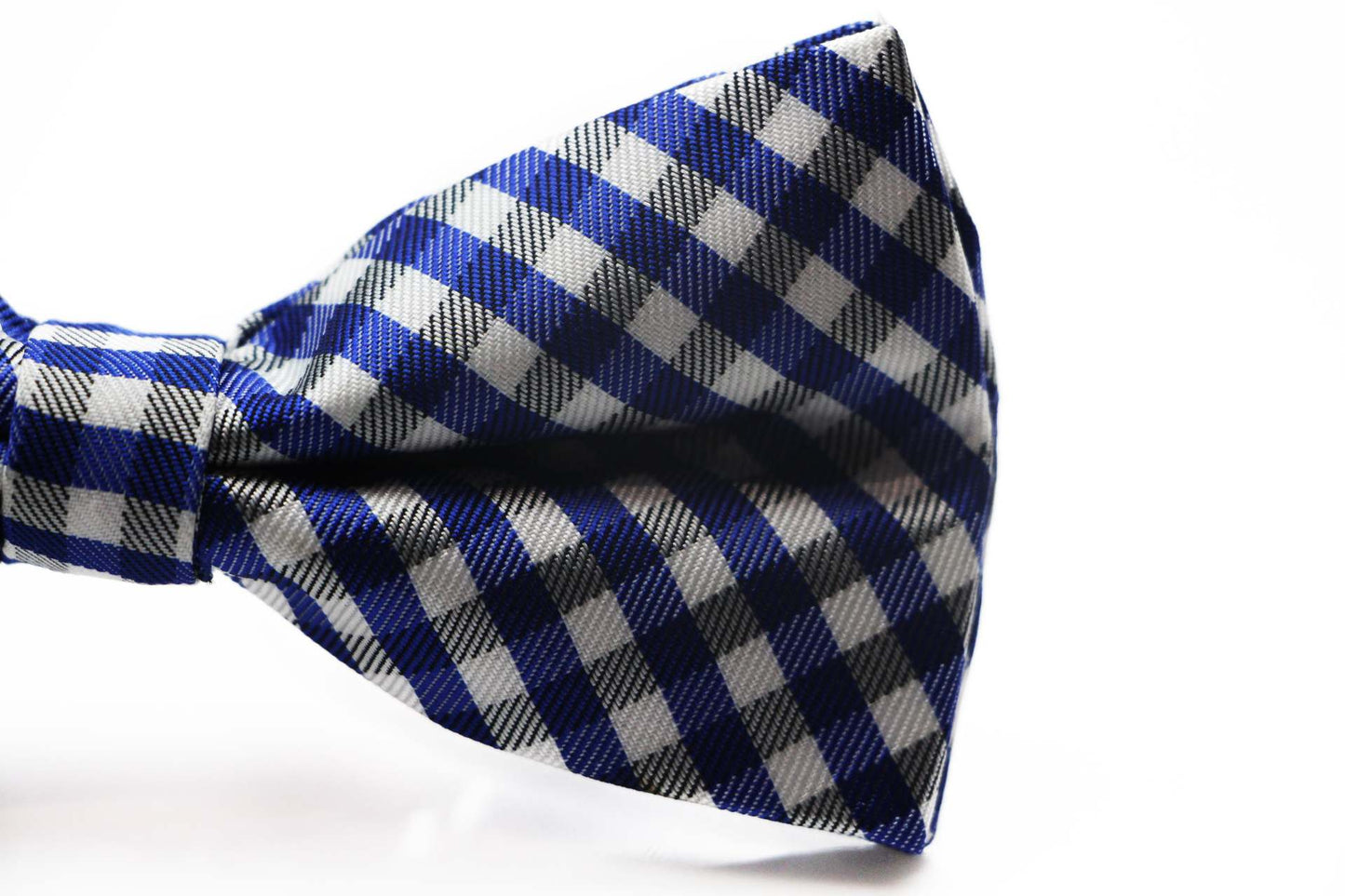 Mens Blue, White & Black Checkered Cotton Bow Tie