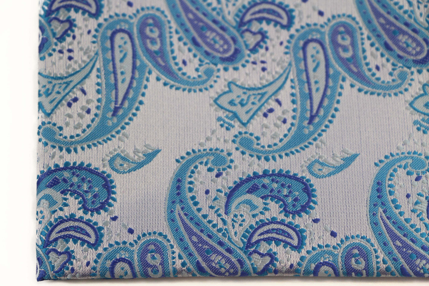 Mens Blue & White Paisley Silk Pocket Square