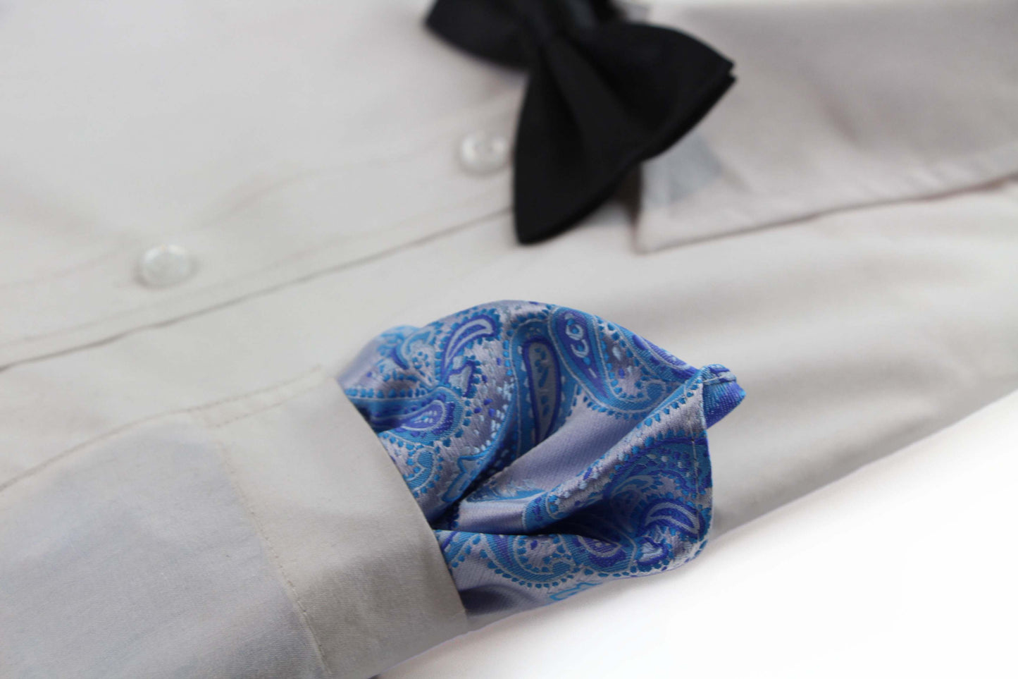 Mens Blue & White Paisley Silk Pocket Square