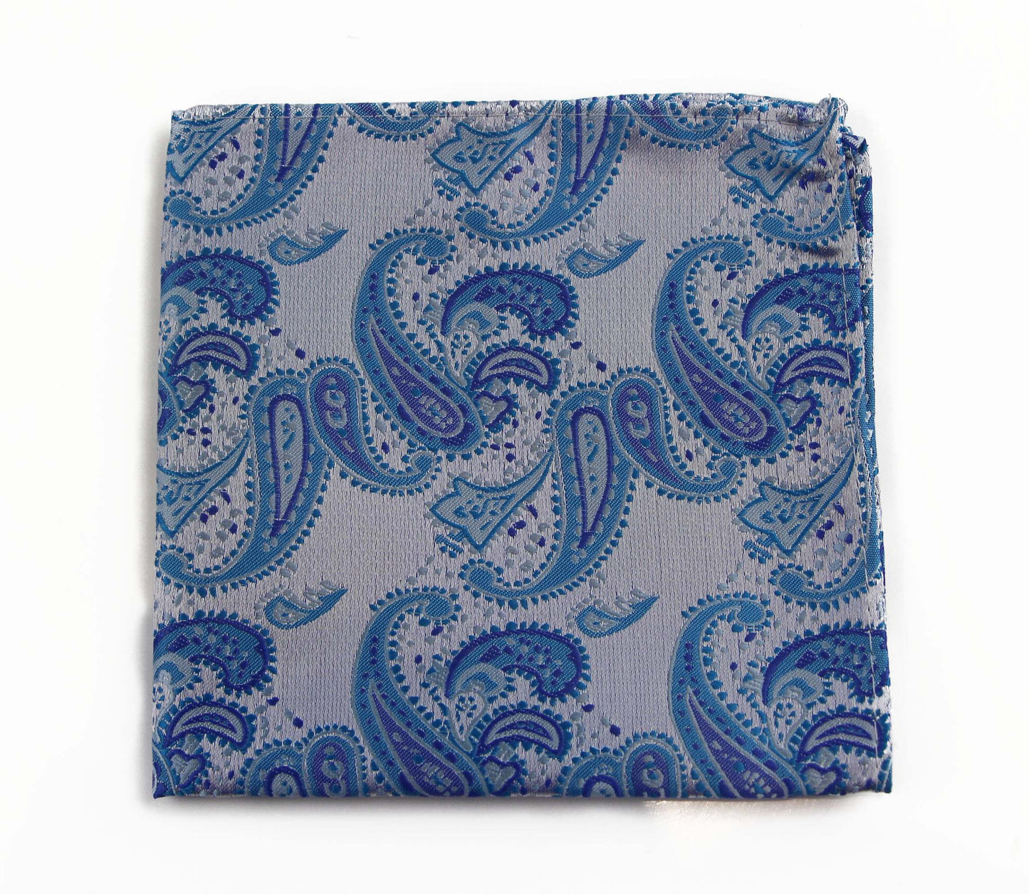Mens Blue & White Paisley Silk Pocket Square