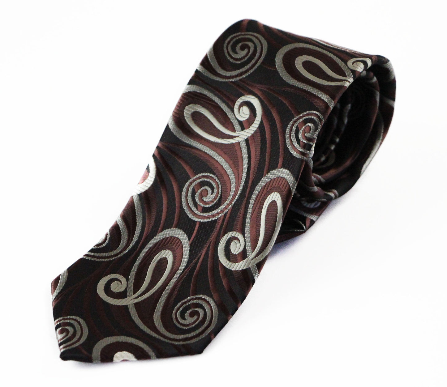 Mens Brown & Cream Swirl Patterned 8cm Neck Tie