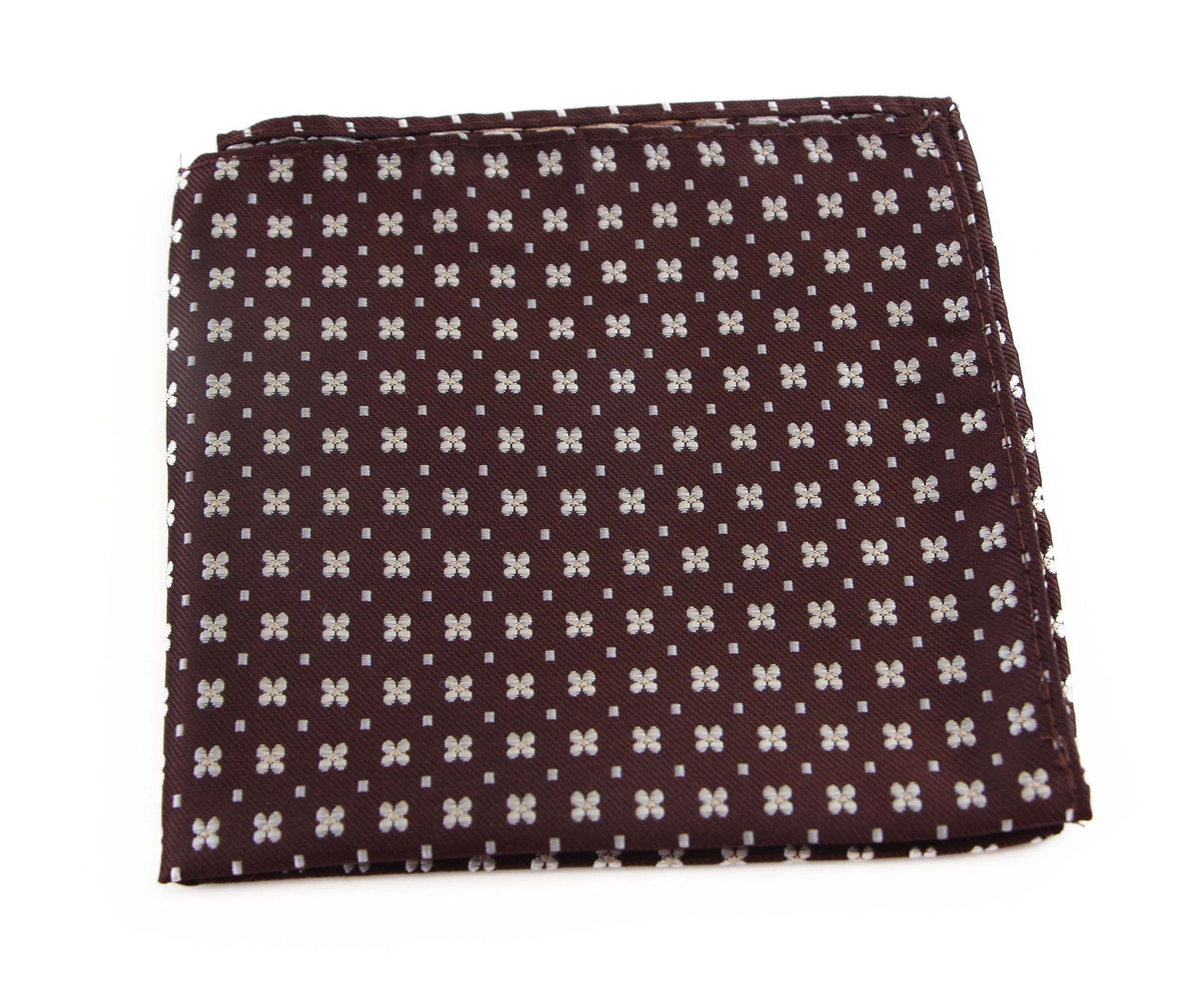 Mens Brown & White Flower Silk Pocket Square