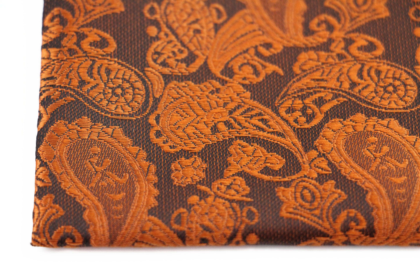 Mens Burnt Orange & Charcoal Paisley Silk Pocket Square