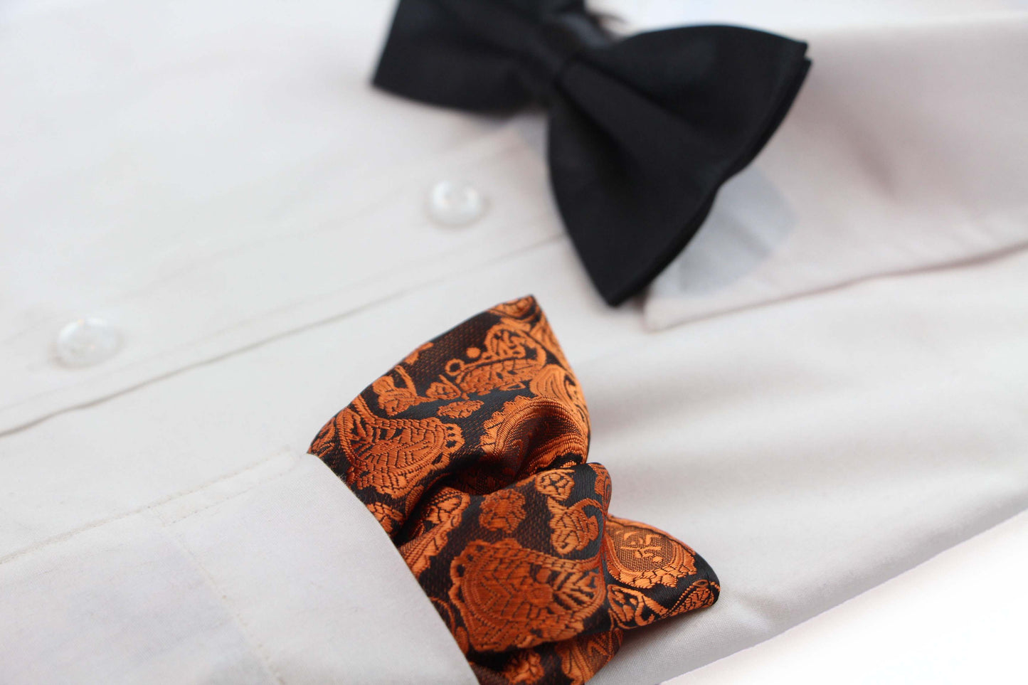 Mens Burnt Orange & Charcoal Paisley Silk Pocket Square