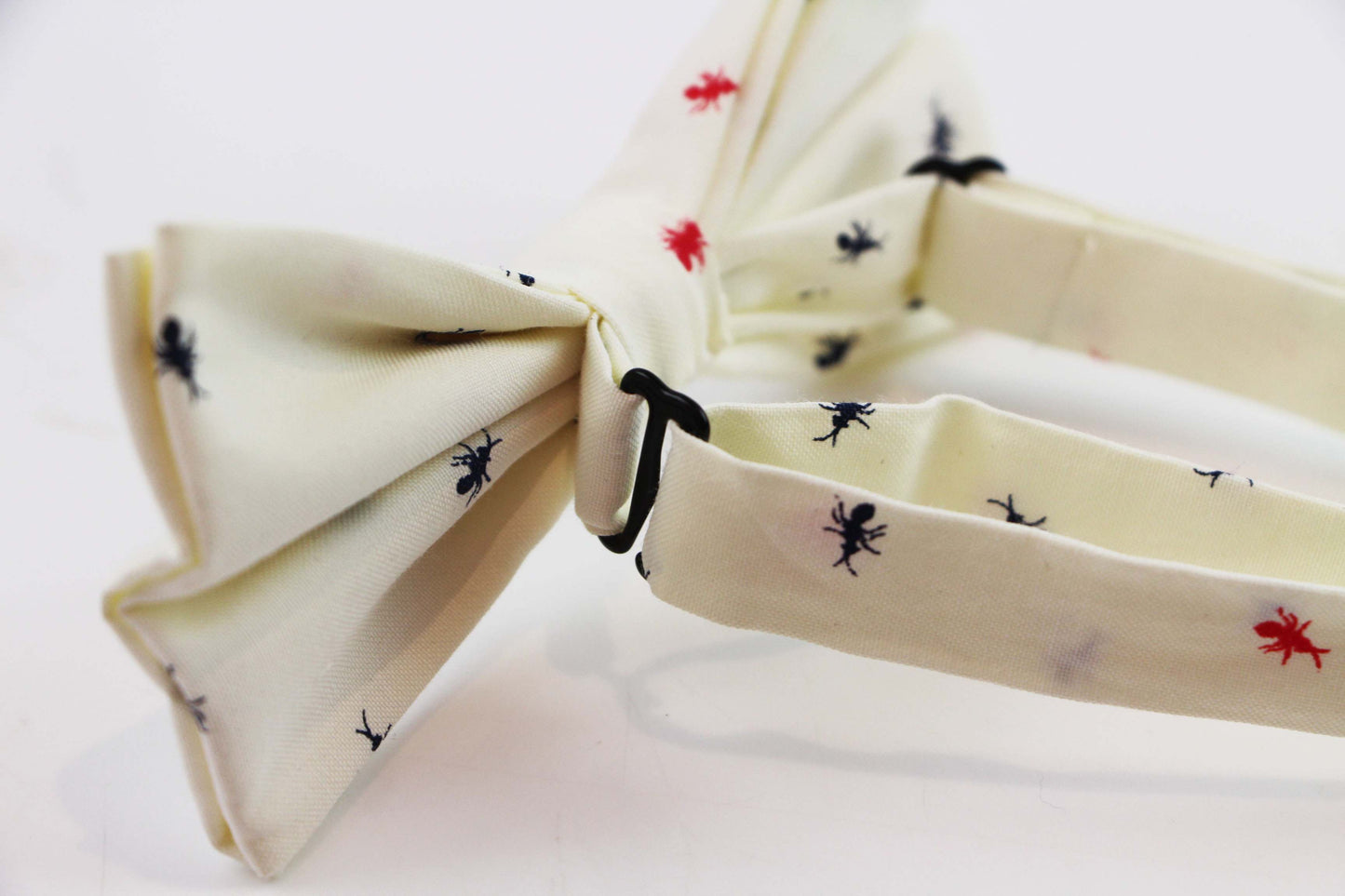 Mens Cream Preppy Insects Patterned Cotton Bow Tie