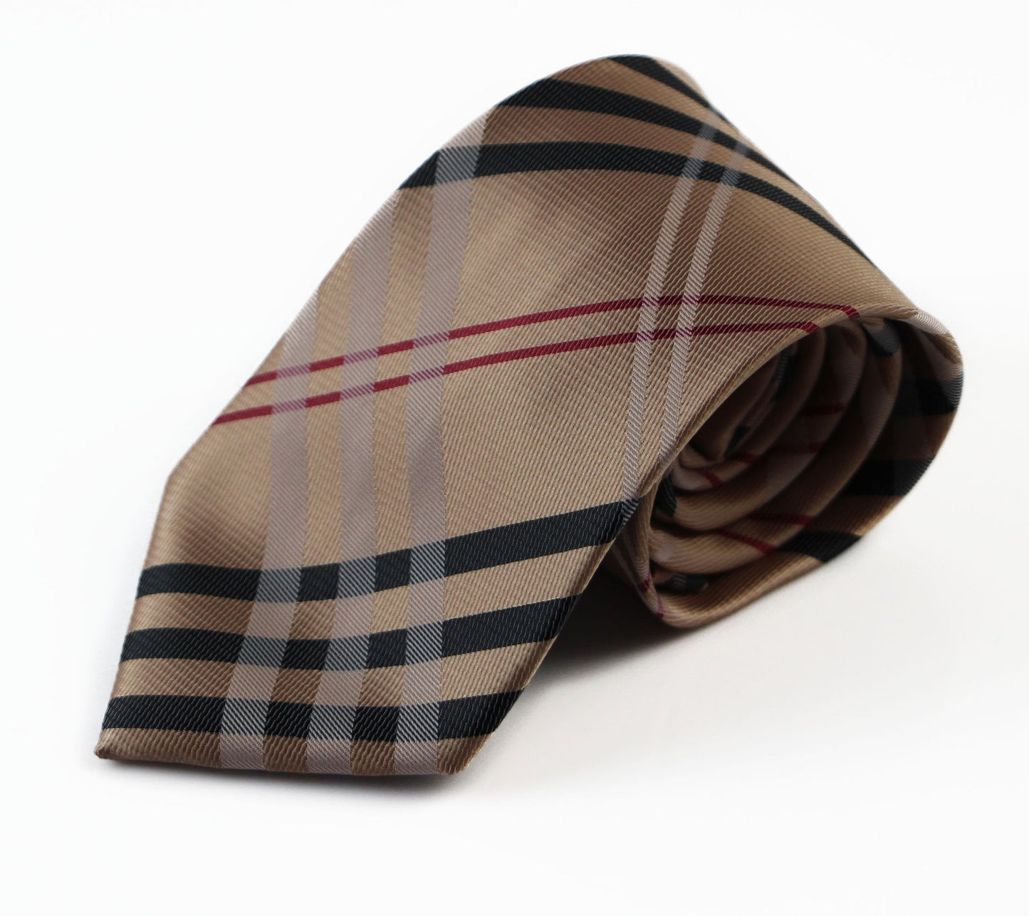 Mens Gold, Black & Dark Red Plaid Striped Patterned 8cm Neck Tie