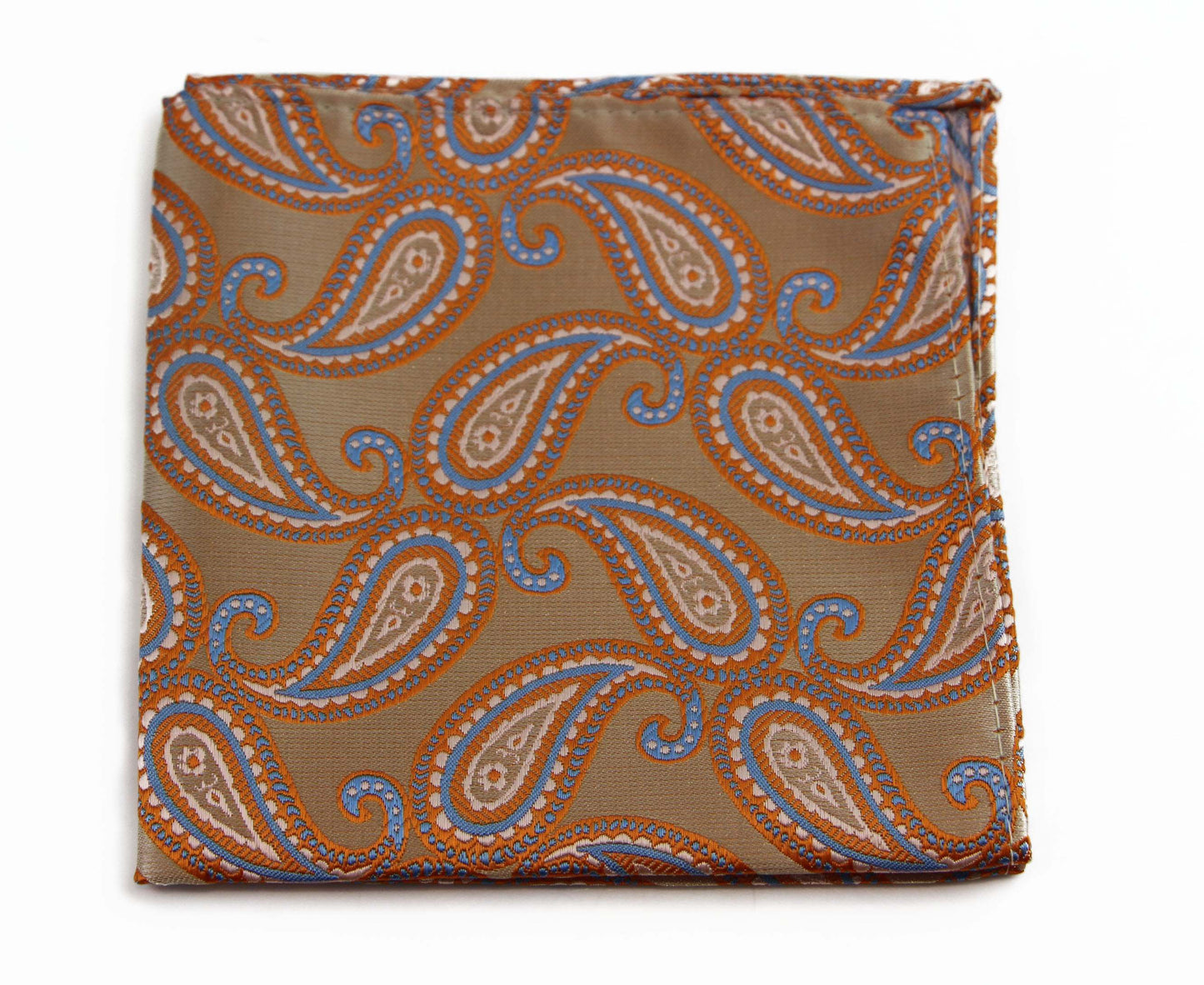 Mens Gold & Light Blue Paisley Silk Pocket Square