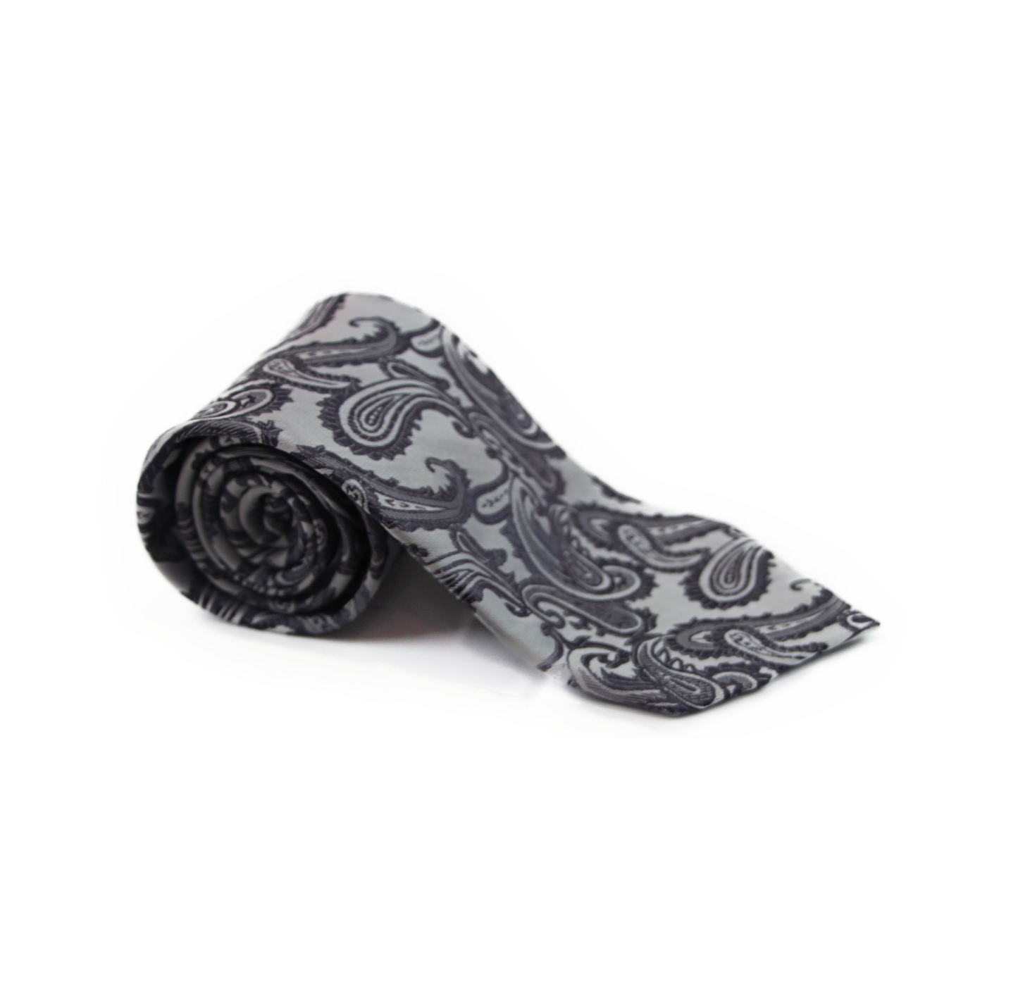 Mens Grey & Gunmetal Paisley Patterned Neck Tie