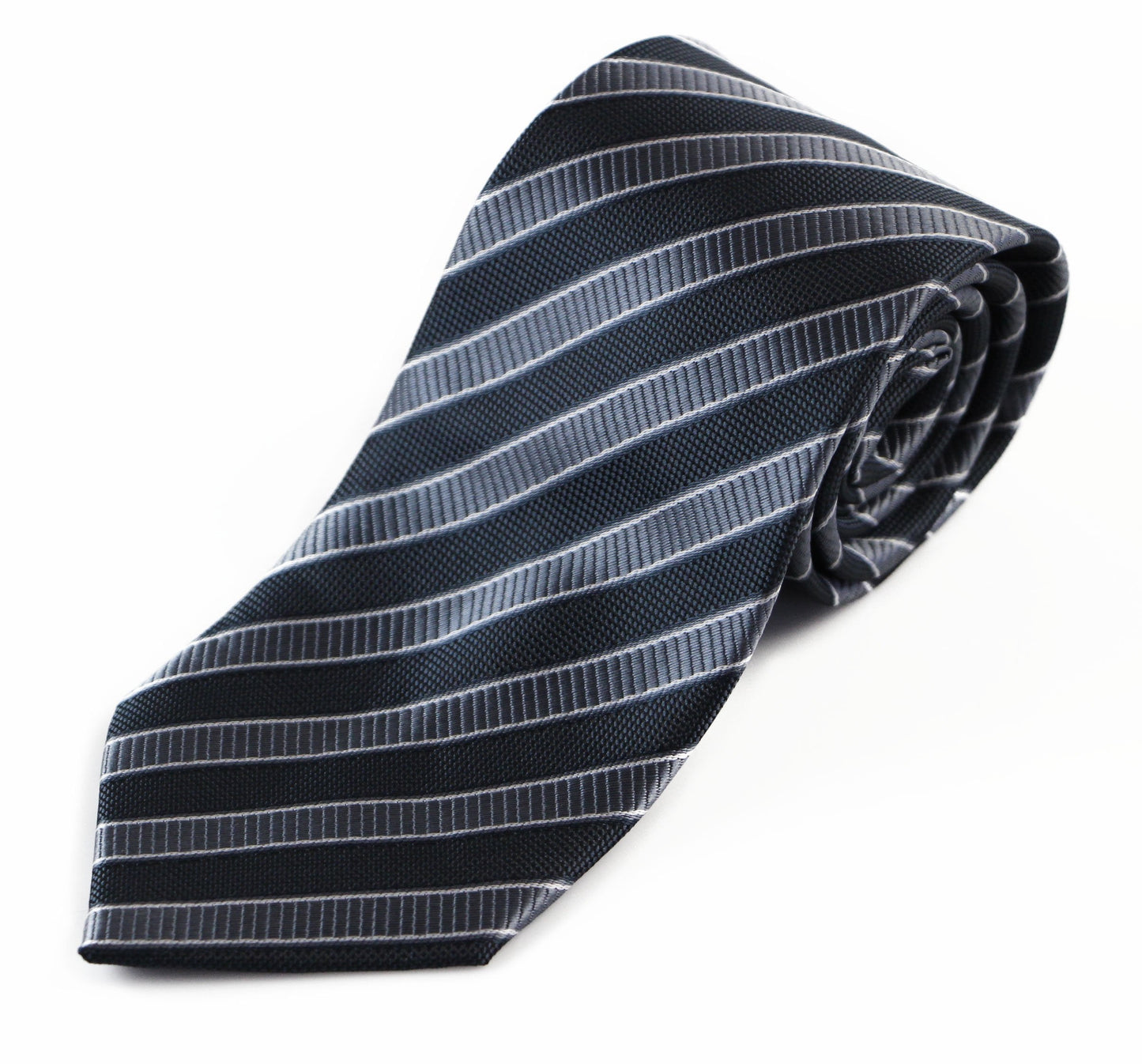 Mens Grey & Gunmetal Striped Patterned 8cm Neck Tie
