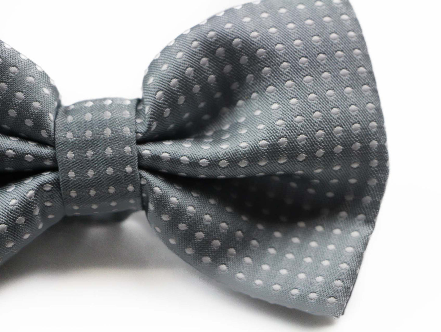 Mens Grey Plain Coloured Bow Tie With White Polka Dots