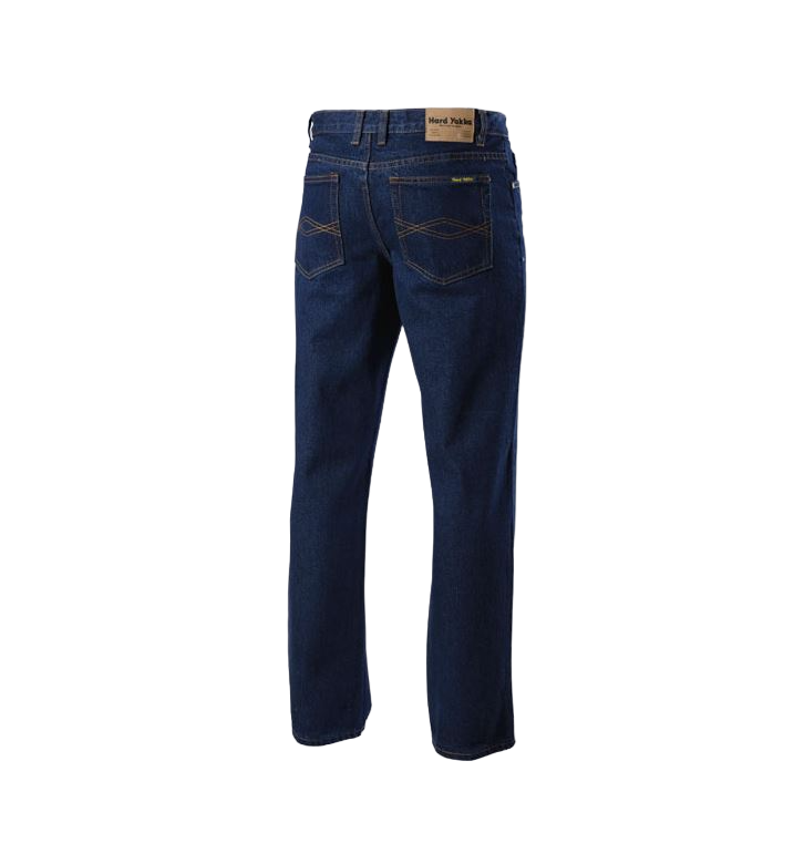 Mens Hard Yakka Heavy Duty Washed Denim Work Jeans Navy