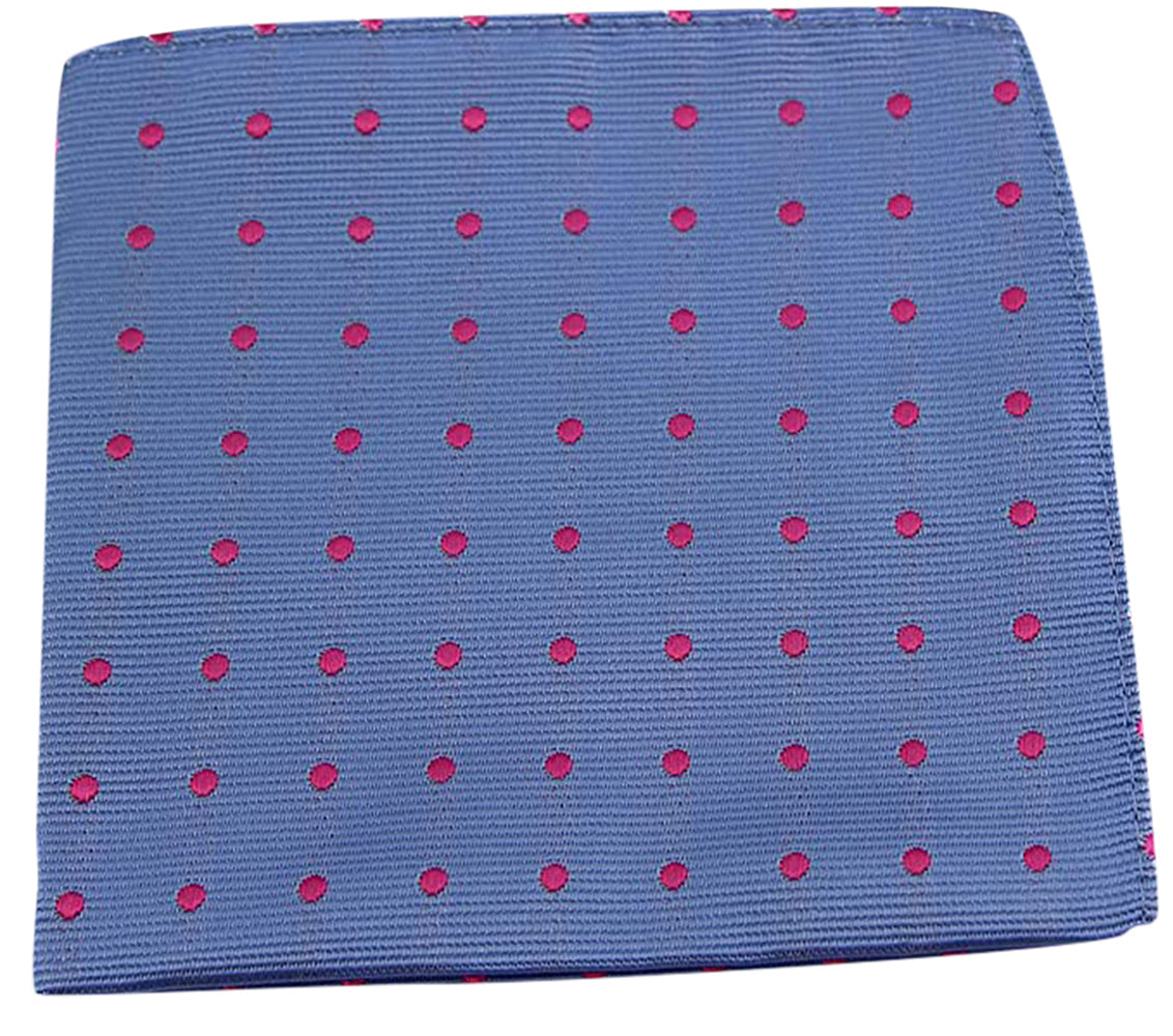 Mens Light Blue & Pink Small Polka Dot Silk Pocket Square